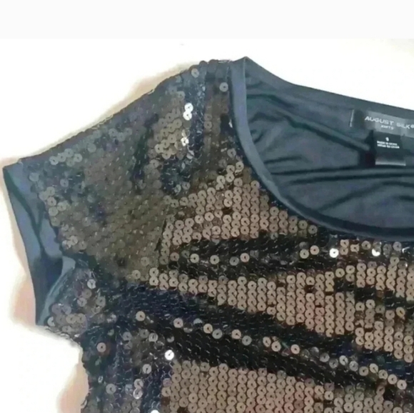 August Silk Womens Elegant Black Sequin Short Sleeve Top - Picture 7 of 12